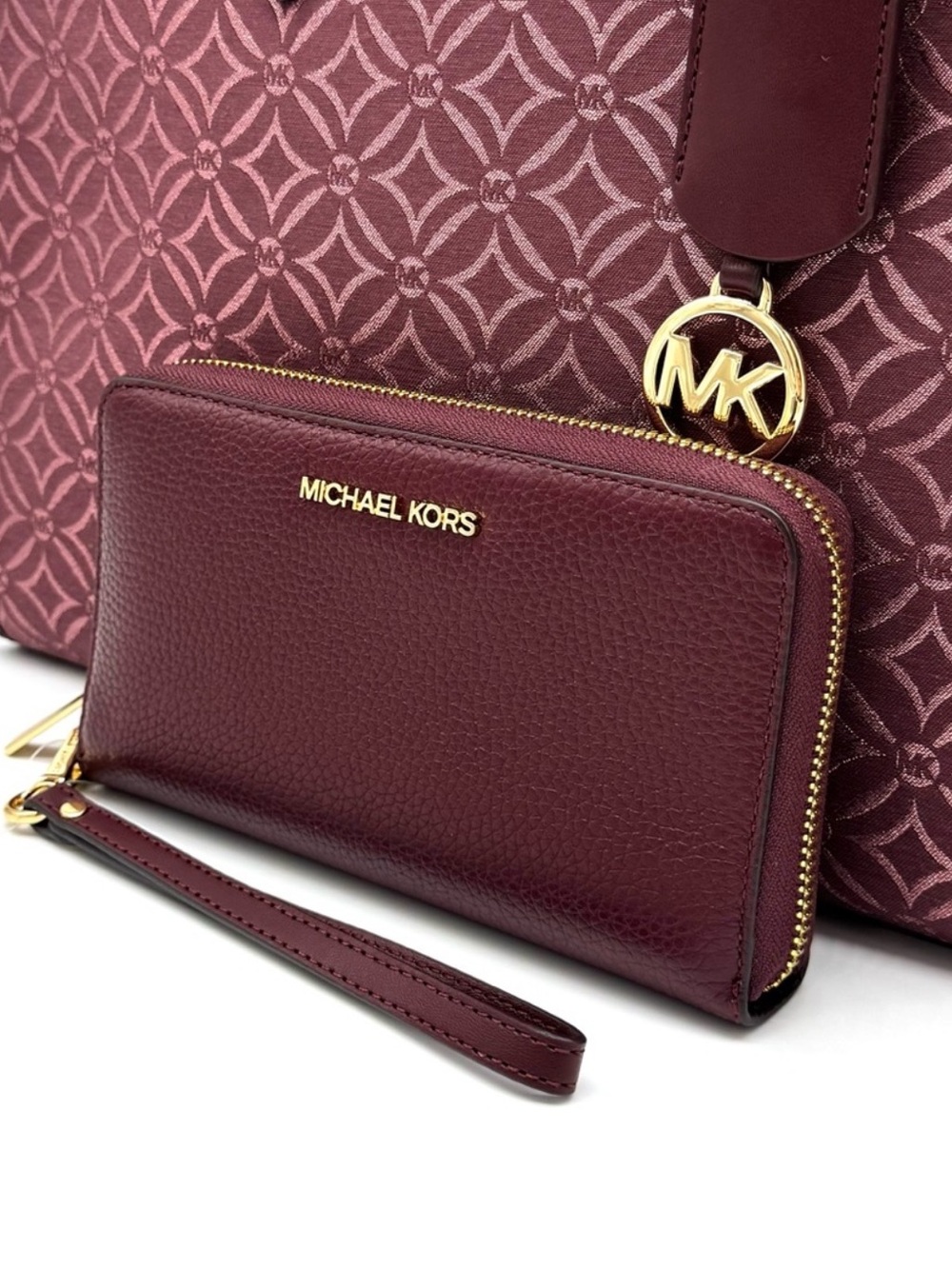 Michael Kors Medium Mirella Tote Bag & Matching Phone Case Wallet - Ox Blood - Picture 8 of 10